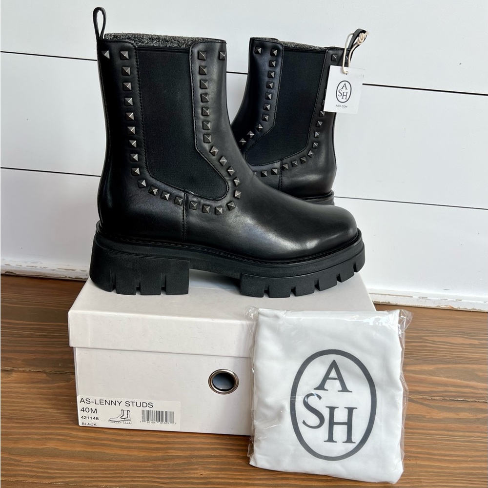 NEW Ash LENNY STUDS Black Leather Chelsea Boots Size 40 Size 10